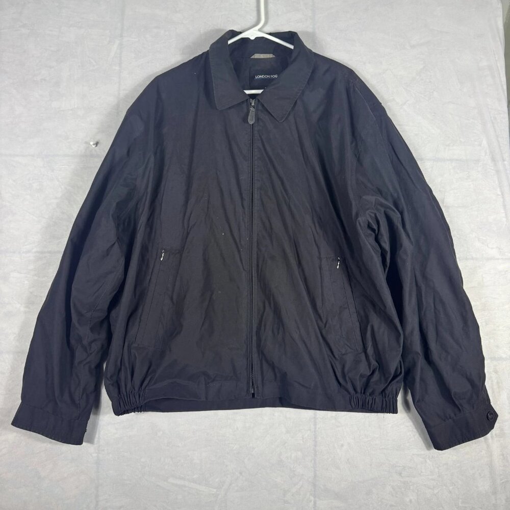 London Fog Men's Windbreaker Jacket Black Lightweight Long Sleeve Full-Zip XL